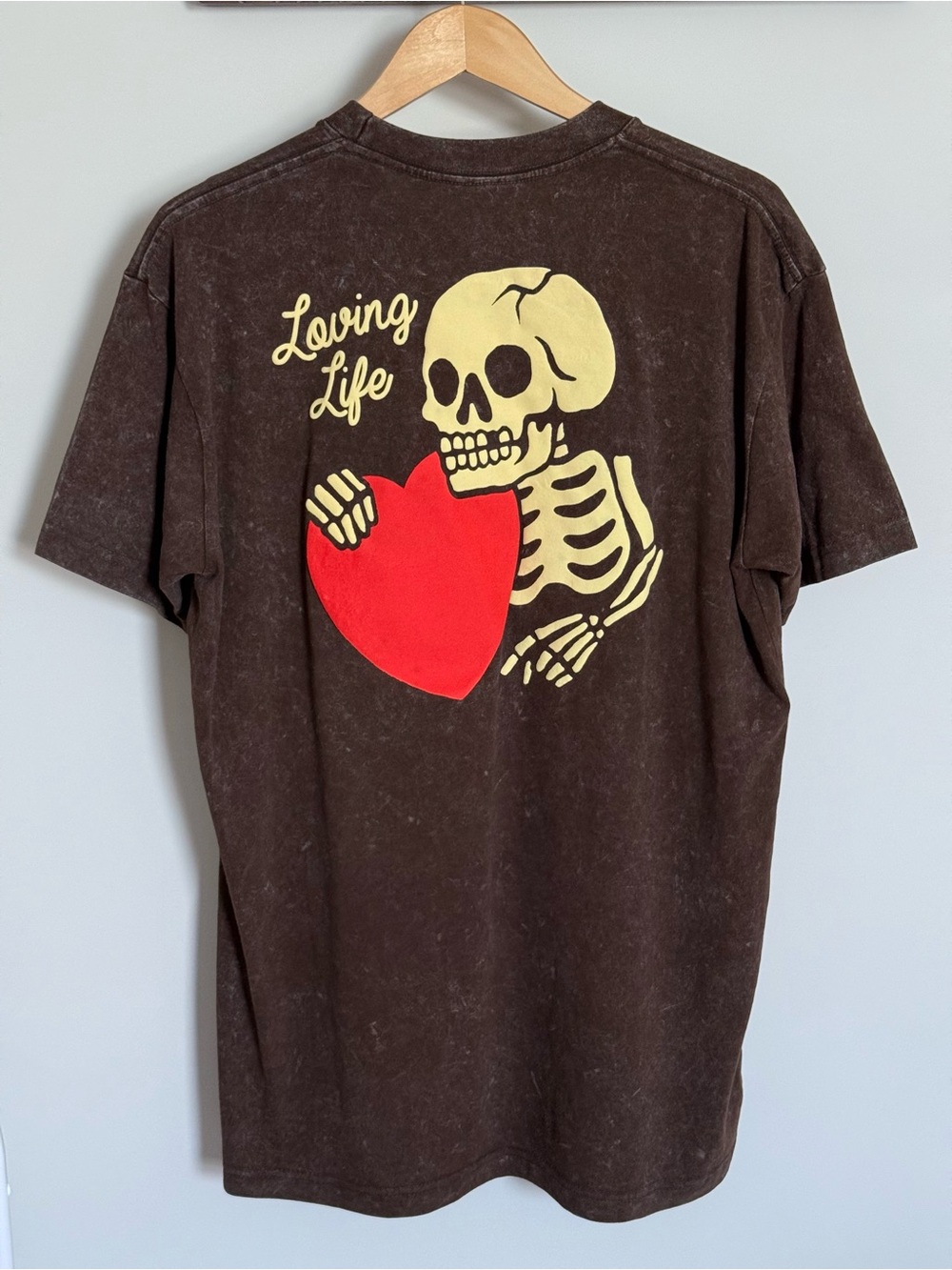 Changes Brown Acid Wash Skeleton Lovin’ Life Oversized Graphic Tee NWOT Medium